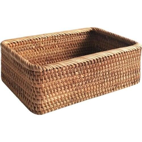 Hand-Woven Rectangular Rattan Wicker Basket Fruit Tea Snack Bread Picnic Cosmetic Storage Box Kitchen Household Tools