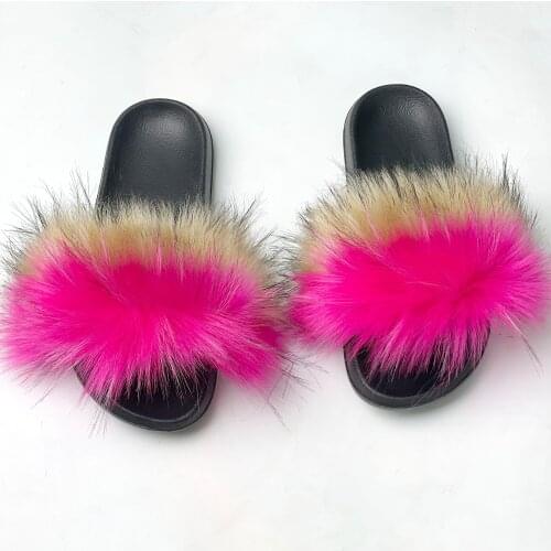 Fluffy Slippers 2021 Summer New Womens Leisure Sandals Imitation Fox Fur Raccoon Fur Womens Shoes Zapatos De Mujer