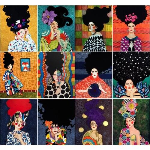 AZQSD Adult Coloring By Numbers Girl Abstract Art Home Bedroom Wall Artwork DIY Painting By Numbers Portrait Handpainted Gift