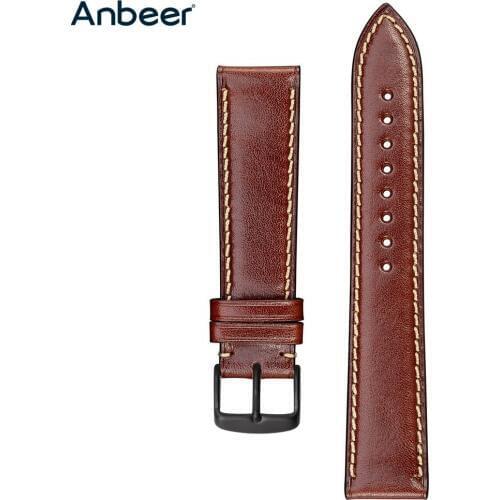Anbeer Watchband 18mm 20mm 22mm Watch Band Elegant Style Replacement Belt Genuine Leather Watch Strap for Men Women