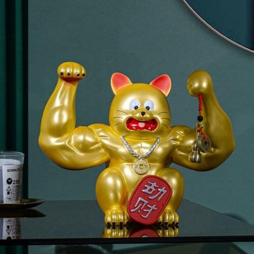 Lucky Cat Vigorously Big Arm Muscle Opening Gift Shop Front Desk Lucky Decoration Living Room Entrance TV Cabinet Decoration