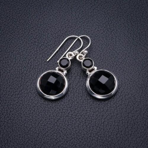 StarGems Natural Black Onyx Handmade 925 Sterling Silver Earrings 1.5" D3908