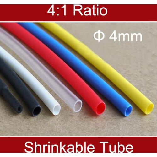 2M Ratio 4:1 4mm Dia Double Wall Black White Red Clear Thermosol Glue Cable Sleeve Wire Wrap Heat Shrink Shrinkable Tube