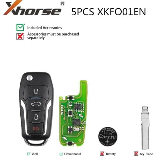 5PCS Xhorse XKFO01EN X013 Series Universal Remote Key Fob 4 Button for Ford Type