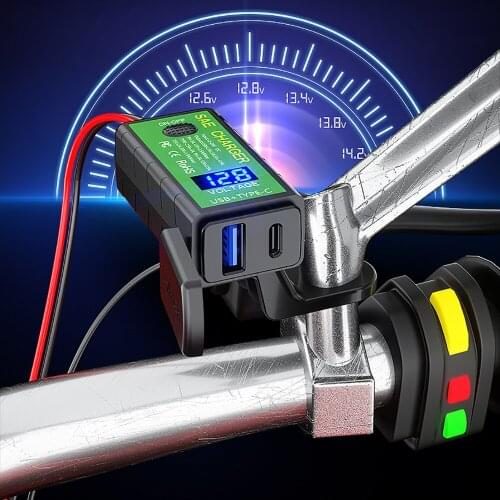 For Phone Motorcycle USB Charger with Voltmeter On/Off Switch 3.1A/4.8A TYPE-C 12V SAE to Dual USB Fast Charging Adapter