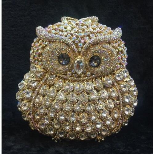 European And American Style Full Crystals Owl Shape Party Clutches Rhinestone Gold Clutch Evening Bags Women Diamond Handbags