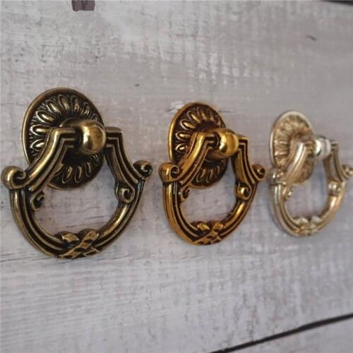 Vintage Dresser Knobs Drop Ring Drawer Pulls Handles Kitchen Cabinet Knob Antique Silver Bronze Brass Cupboard Knobs Furniture