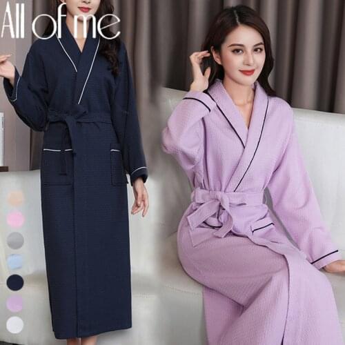 Knitted Cotton Waffle Bathrobe Sexy Kimono Robe Unisex Men/Women Couple Robes 5 Star Hotel Bathrobe Nightwear Summer Plus Size