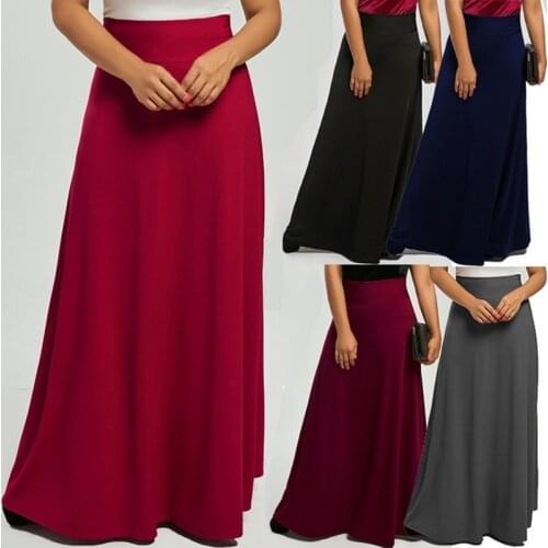 Skirts Women Summer Fashion Casual Multi-colored Plus Size High Waist Floor Length Slim Fit Skirts Solid Color Female Skirt