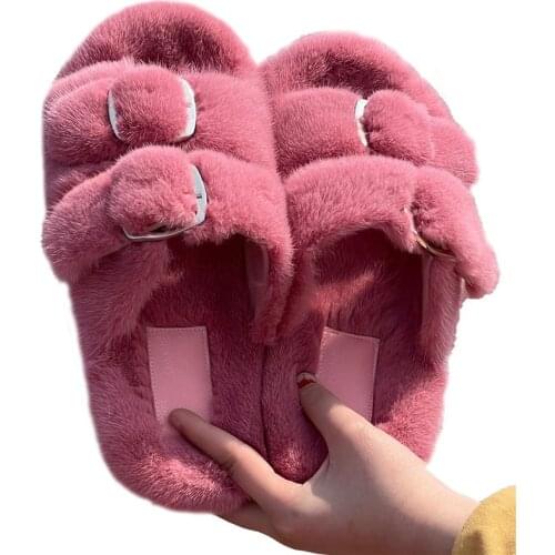 2021 New Ladies Fur Slippers 100% Mink Fur Slippers Ladies Fur Slippers Furry Flat Slippers Indoor Slippers