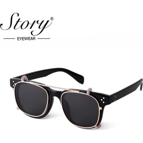 Story Vintage Steampunk Clip On Sunglasses Women Men Fashion Leopard Square Removable Flip Lens Sun Glasses Oculos De Sol S9177D