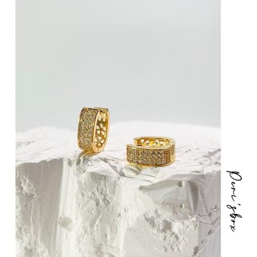 PerisBox Rectangle CZ Hoop Earrings For Women Flower Hollow Sparkly Pave Hoops Cute Wedding Micro Inlay Zircon Huggie Earrings