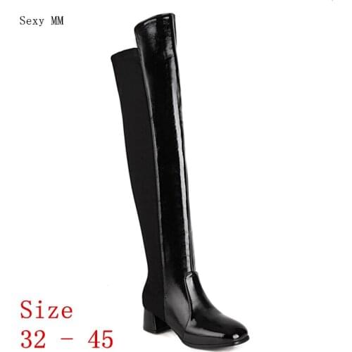 Spring Autumn Women Over the Knee Boots Square Med High Heel Woman Thigh High Boots Small Plus Size 32 - 45