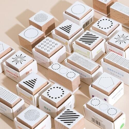 Life Geometry Series Vintgae Label decoration stamp Wooden rubber stamps for scrapbooking stationery DIY craft standard stamp