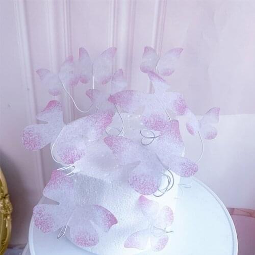 10pcs Pink Butterfly Cake Topper For Wedding Birthday Party Baby Shower Chiffon Happy Birthday Cake Toppers Cake Decoration