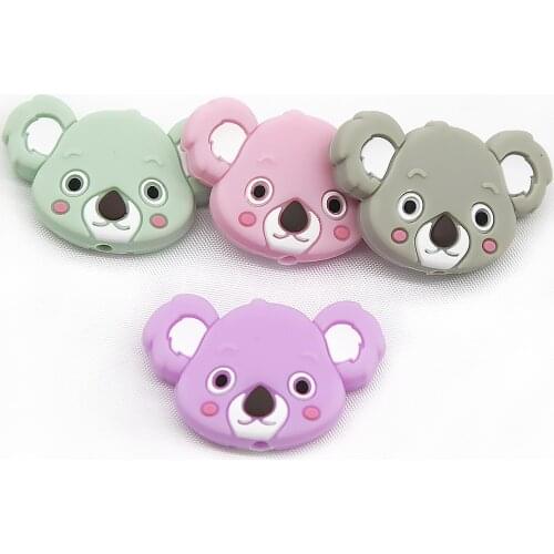 Cute-Idea 10PCs Silicone Koala Head Beads Teething Chewable Pacifier Chain Rodent Accessories DIY Teether Baby Product Pearl