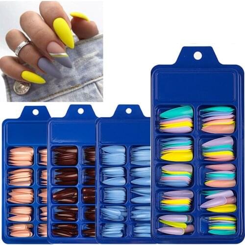 100pcs Detachable Long Fake Nails European Rainbow Ballerina Full Nail Art Tips Beauty Artificial False Nails Full Cover Nail