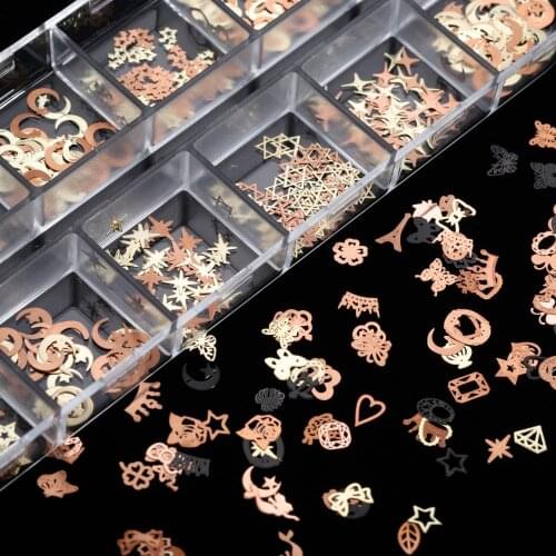19 Styles Nail Art Rose Gold Metal Patch Jewelry Filling UV Resin Epoxy Mold Making Filling Material for DIY Resin Crafts