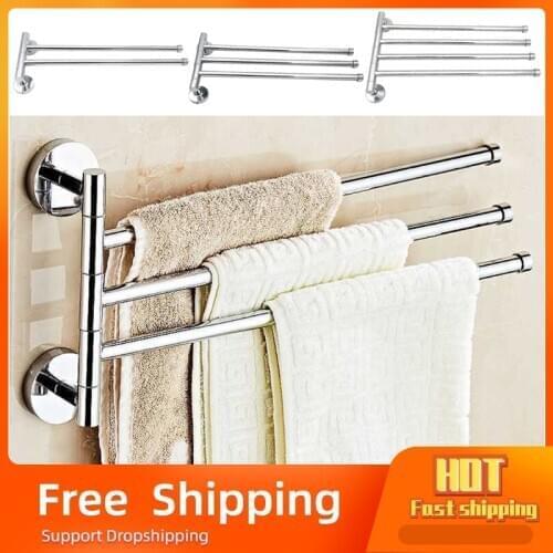 2/3/4 Bar Bathroom Shelf Rail Bathroom Towel Rack Rotating Towel Holder Wall Mounted Towel Hanger Stainless Steel Swivel Rack