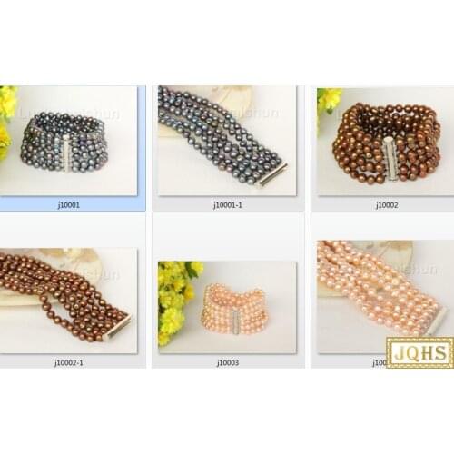 6row 8" 7mm round black pink coffee freshwater pearls beads Strand knotted bracelet magnet clasp j10002