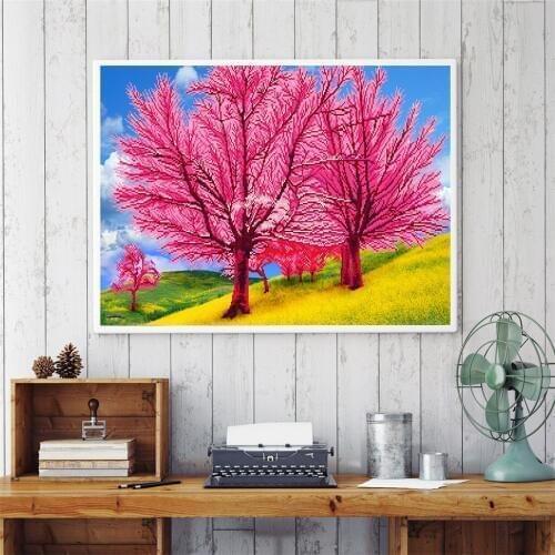 Partial Circular Diamond Painting Romantic Flower Tree Diamond Embroidery Cross Stitch Diamond Landscape Rhinestones Resin Drill