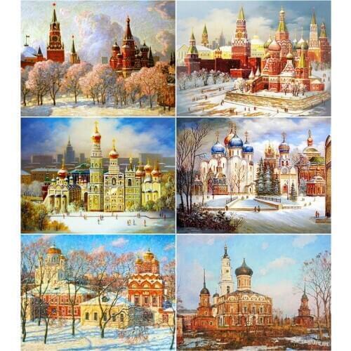 AZQSD Diamond Painting Castle Mosaic Handicraft Decor For Home DIY Diamond Embroidery Sale Winter Landscape Handmade Gift