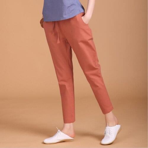 Autumn Spring Full Pants New 2020 Summer Large Size M-6XL 7XL Cotton Linen Vintage Trousers Casual Solid Drawstring Pencil Pants