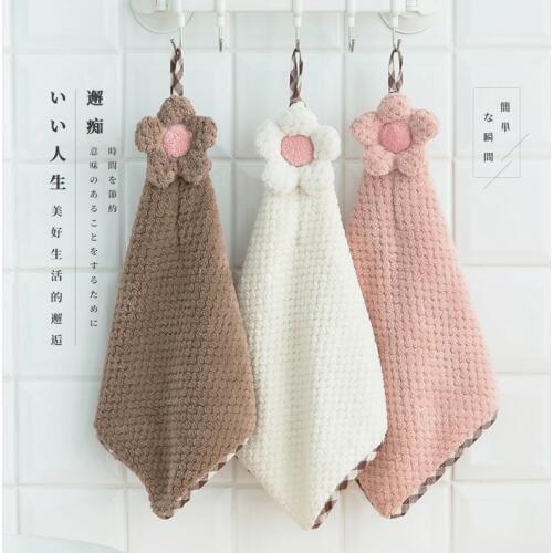 Quick-Dry Lovely Hand Towel Cartoon Flower Baby Plush Kitchen Soft Hanging Bath Wipe Towel Childrens gifts towels bathroom