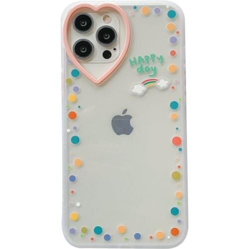 Polka Dots Heart Camera Frame Case for iPhone 12 Pro Max Back Phone Cover for 12 Mini 11 Pro Max X XS XR 8 7 Plus SE 2020 Capa