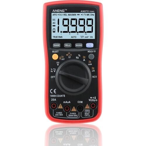 AN870 Auto Range Digital Precision Multimeter 19999 Counts True-RMS NCV Ohmmeter AC/DC Voltage Ammeter Transistor Tester