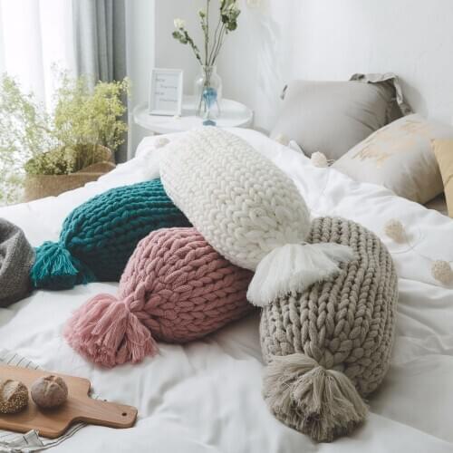 Nordic Style Candy Shape Hand-woven Thick Thread Pillow Sofa Cushion Pillow Creative Home Decoration With Core Free Shipping