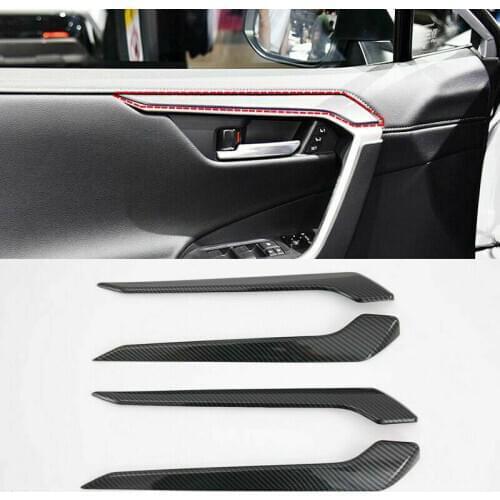 For Toyota Rav4 2019 2020 Carbon Fiber Look 4 Door Handle Bowl Stripe Cover Trim Car modification Auto parts