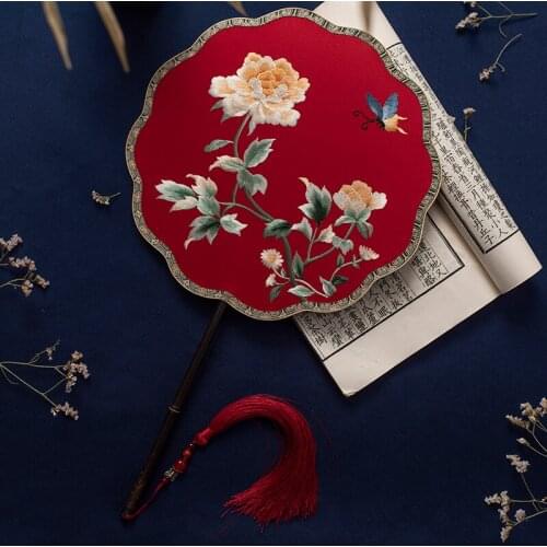 Double-Sided Embroidery Spotted Bamboo Handmade Embroidery Double-Sided Palace Fan Embroidery Temple Fan Hanfu Circular Fan