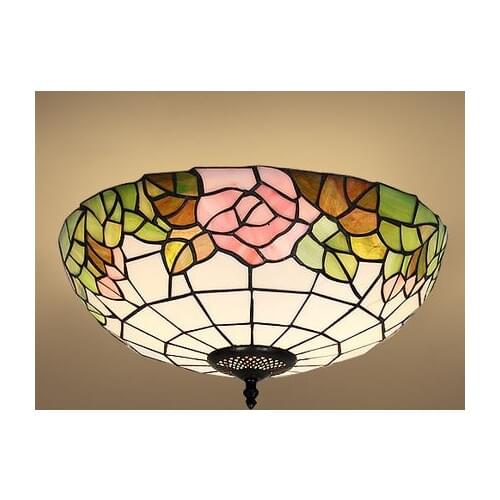 European Tiffany 8/12/16 inch retro Glass Mediterranean style pastoral Red/Pink Rose Ceiling Light luminaria For Home Decoration
