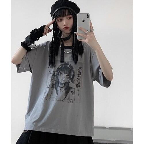 Harajuku Sleeve T Shirt Anime Print Summer Vintage T-shirt Streetwear Oversize Accessory Short Punk Gothic HipHop Women Tshirt