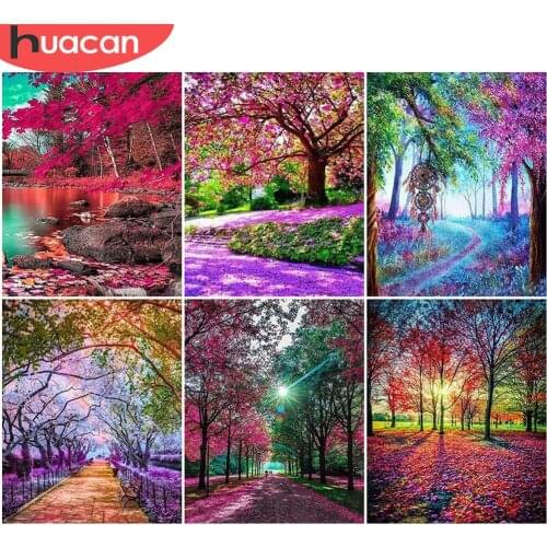 HUACAN Oil Painting By Number Forest For Adults Picture By Numbers Tree Scenery Acrylic Paint On Canvas Home Decoration DIY Gift