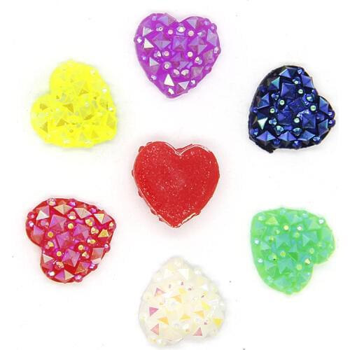 New 40pcs 12mm Mixed AB Color Heart Babysbreath Flatback Kawaii Resin Cabochon DIY Craft Wedding Decoration Embellishment