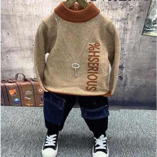 Baby Boys Clothing Sets winter Childrens Warm knit sweater, thick jeans 2pcs Suits boys Sports Kids Clothes Fashion Clothes 2-6