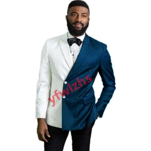 Handsome Double-Breasted Groomsmen Peak Lapel Groom Tuxedos Mens Wedding Dress Man Blazer Prom Dinner (Jacket+Pants+Tie) A239