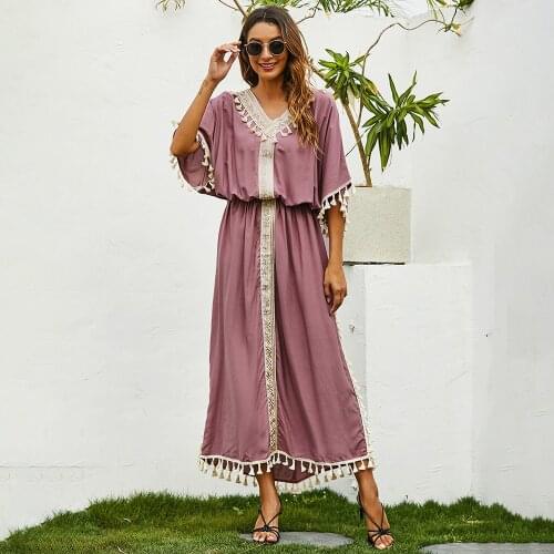 Summer Turkey Muslim Women Dress Tassel Bat Sleeve Moroccan Kaftan Loose Vestidos Party Beach Holiday Abaya Eid Turkey Caftan