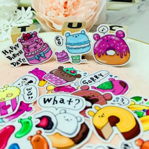38PCS Cute cartoon food dessert facial expression paper sticker for kids homemade book stickers on laptop / decorative scrapbook