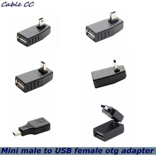 Mini USB 5-pin male to USB female 90 degree angle connector data synchronization OTG adapter for car MP3 MP4 mobile phone U disk