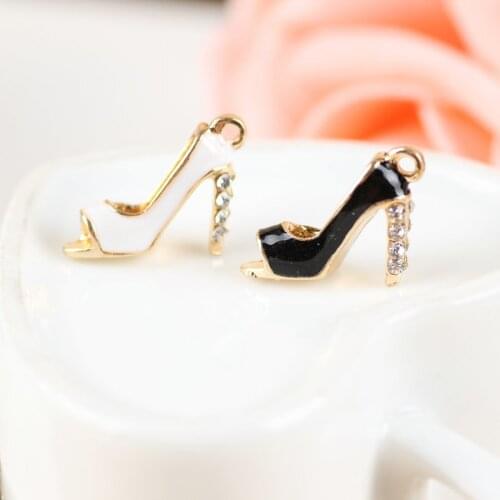 Mini Order 20PCS Fashion Women Fish Mouth High-Heeled Shoes Diy Bracelet Charms Oil Drop Metal Alloy Enamel Cartoon Metal Charm