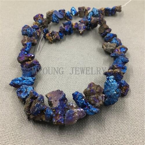 MY1070 Freeform MIX Size Druzy Crystal Blue Titanium plated Beads,Nugget Quartz geode Beads