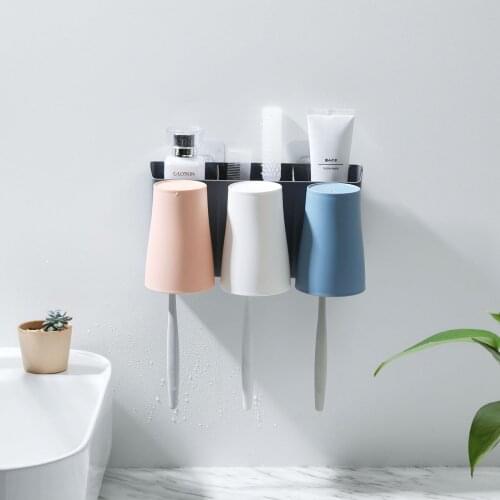 Perforation-Free Toothbrush Holder Combination Wall-Mounted Household Bathroom Toothbrush Box and Mouthwash Cup Set
