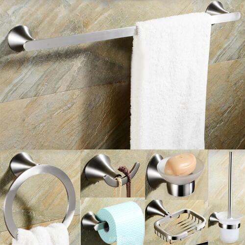 New SUS 304 Stainless Steel Bathroom Hardware Set Silver Matte Paper Holder Toothbrush Holder Towel Bar Bathroom Accessories