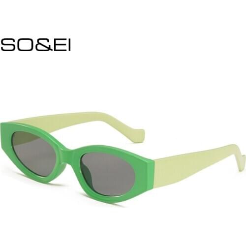 SO&EI Small Cat Eye Outdoor Shades Sunglasses Woman Vintage Trending Beige Green Eyewear Fashion Men Sun Glasses UV400