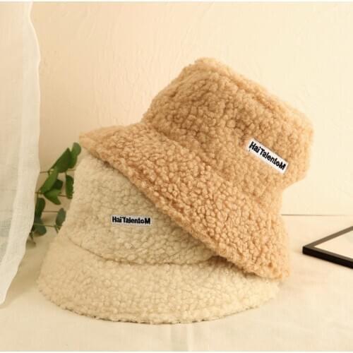 2021 Spring Women Bucket Hats Winter Lamb Plush Soft Warm Fisherman Hat Female Panama Casual Caps Lady Flat Girls Korean