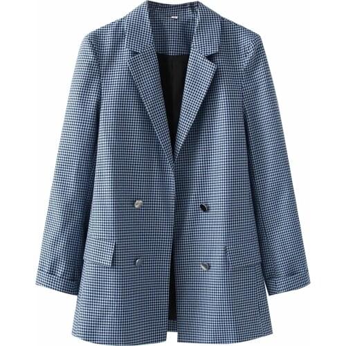 Za Women Fashion Plaid Print Blazers Coat Vintage Long Sleeve Suit Coat Female Outerwear Chic Tops