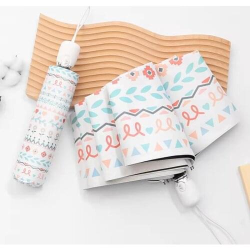 Fully Automatic Flowers Sun Umbrella Rain Windproof Three Folding Portable Umbrellas For Girl